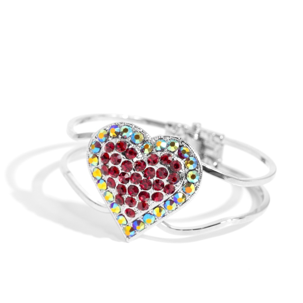 Red and Iridescent Heart Hinge Bracelet